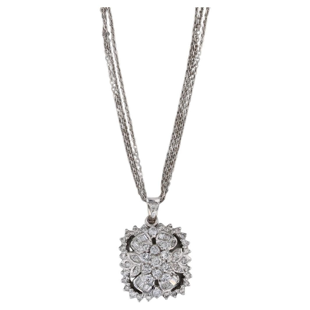 1.02ctw Diamond Flower Pendant Necklace 14k Gold Multistrand Cable Chain 17"
