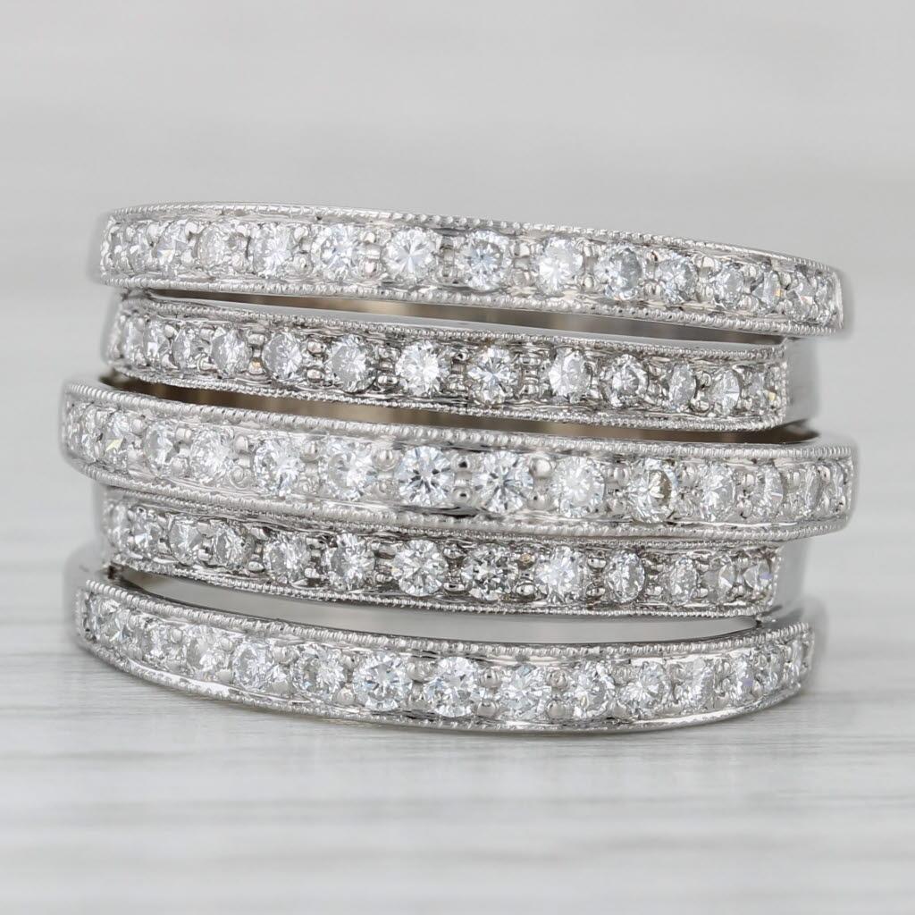 Anello a fascia multipla con diamanti da 1,02 ct. in oro bianco 18 carati misura 8 Cocktail In condizioni buone in vendita a McLeansville, NC