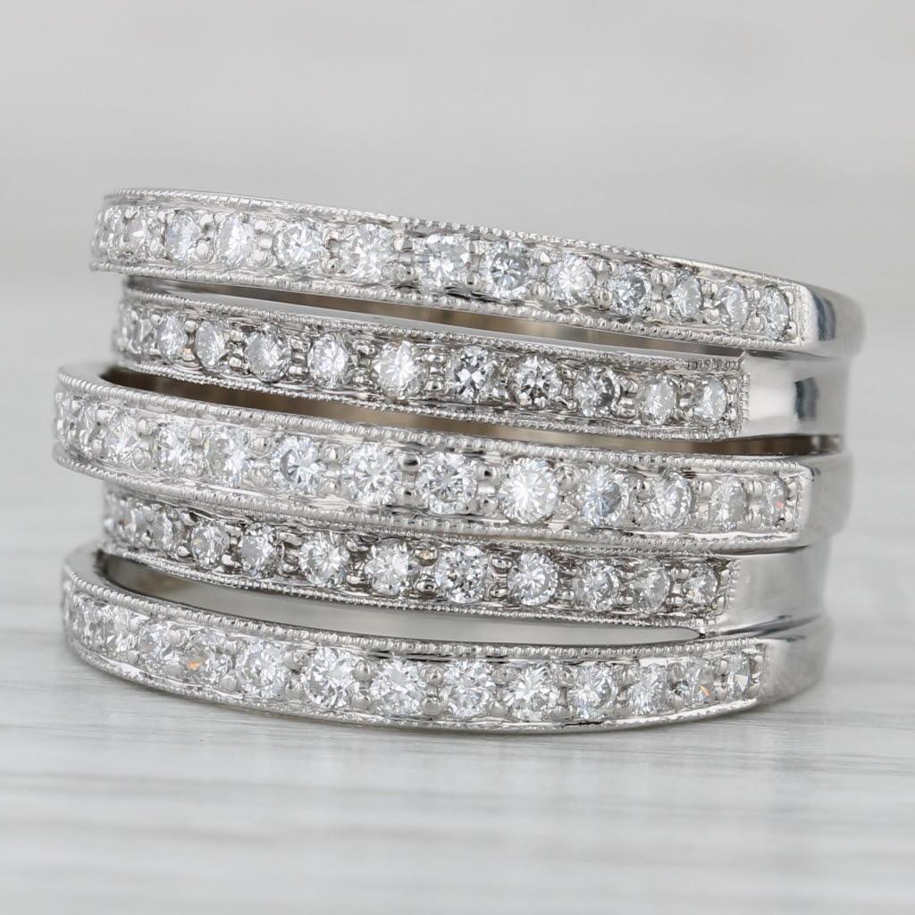 Anello a fascia multipla con diamanti da 1,02 ct. in oro bianco 18 carati misura 8 Cocktail in vendita 1