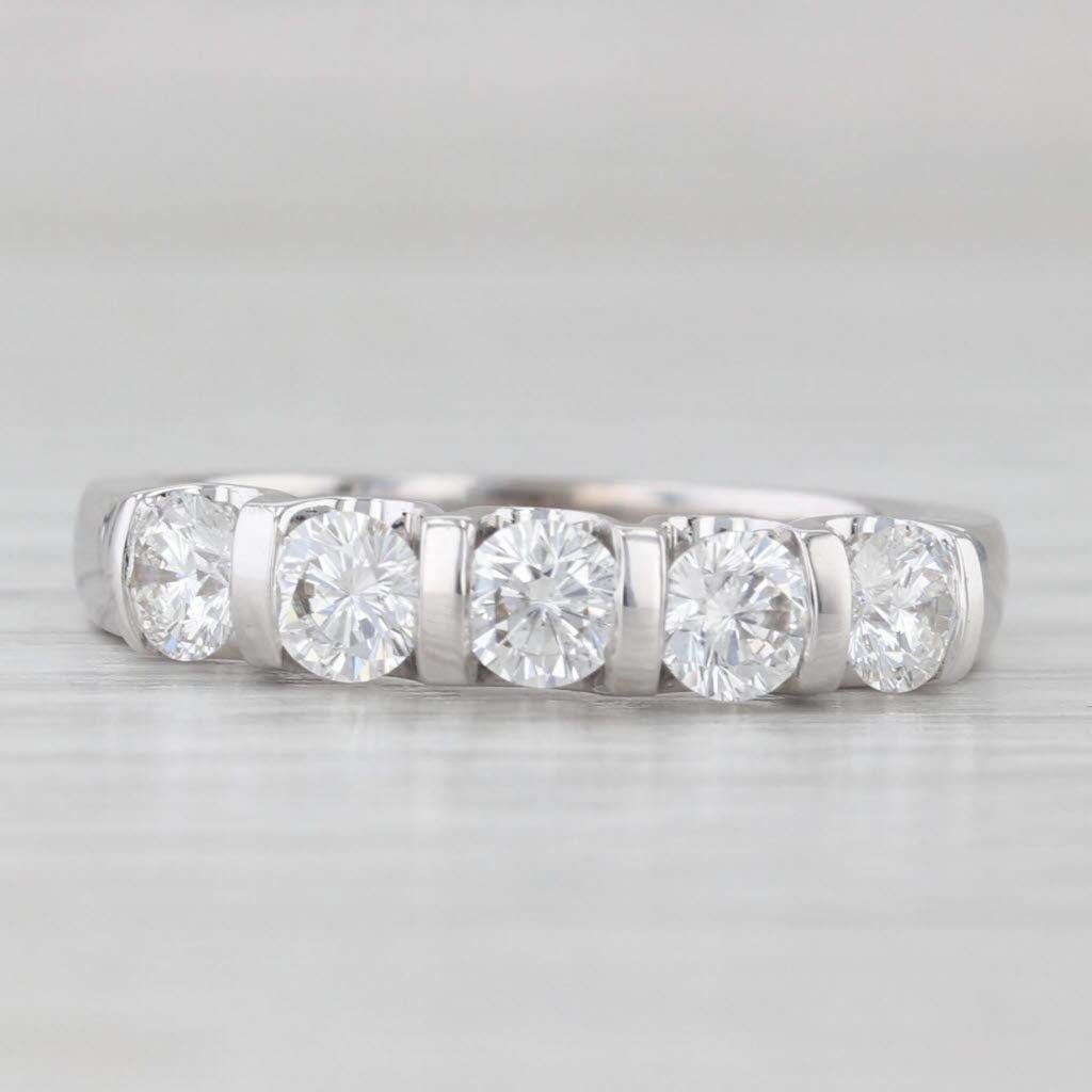 1.02ctw Diamond Wedding Anniversary Band 14k White Gold Size 7 LEO GSI Cert In Good Condition For Sale In McLeansville, NC