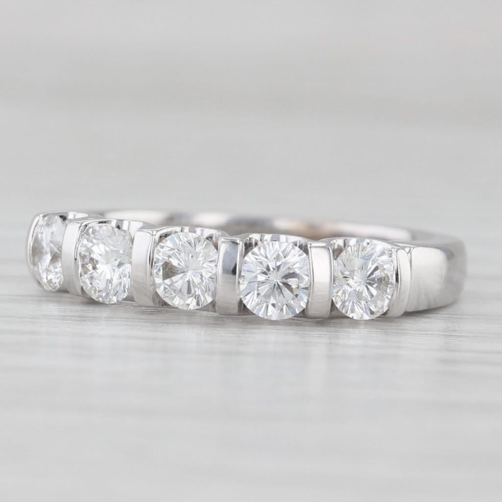 1.02ctw Diamond Wedding Anniversary Band 14k White Gold Size 7 LEO GSI Cert For Sale 1