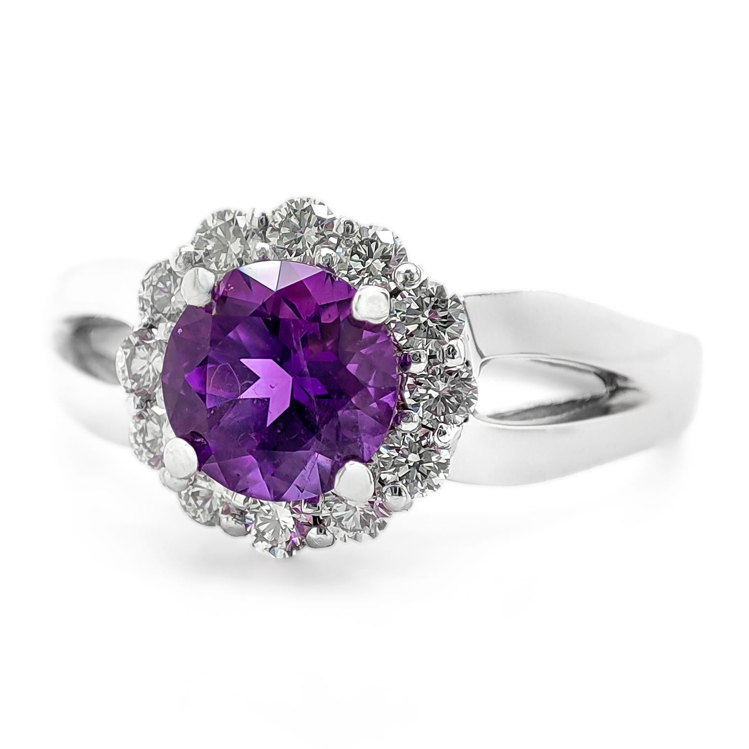 Round Cut NO RESERVE 1.02CTW Purple Quartz and Diamond 14K White Gold Ring For Sale