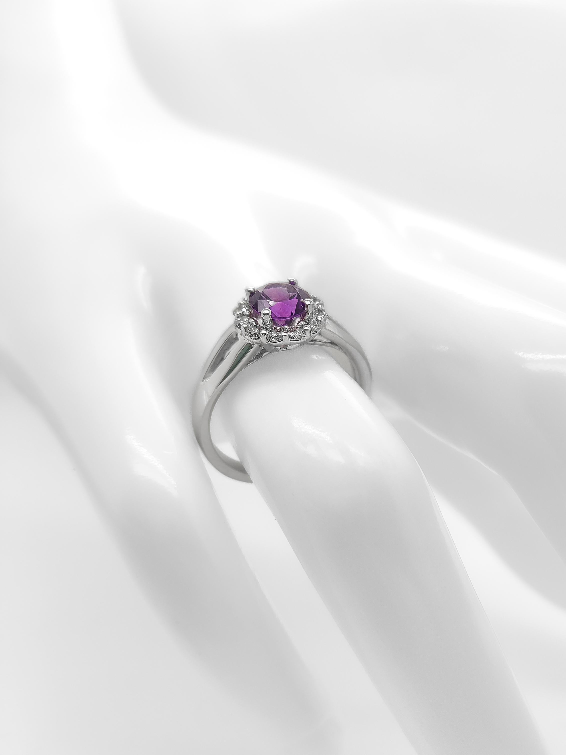 Women's NO RESERVE 1.02CTW Purple Quartz and Diamond 14K White Gold Ring For Sale
