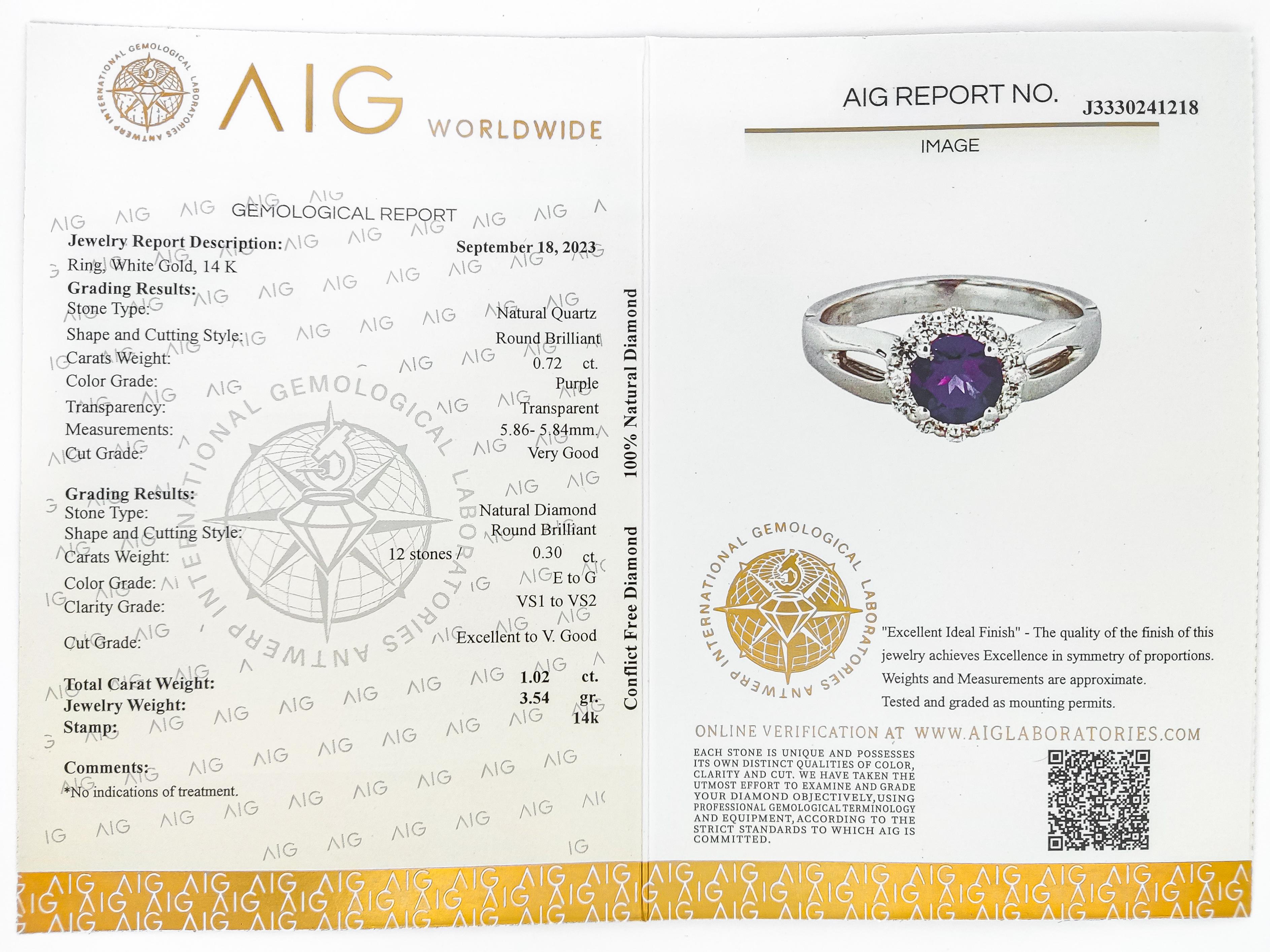 NO RESERVE 1.02CTW Purple Quartz and Diamond 14K White Gold Ring For Sale 3