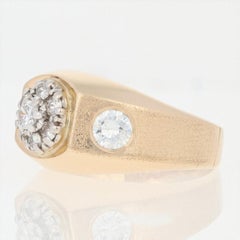 1.02 Carat Round Brilliant Diamond Ring, 14 Karat Yellow Gold Cluster Halo Men's