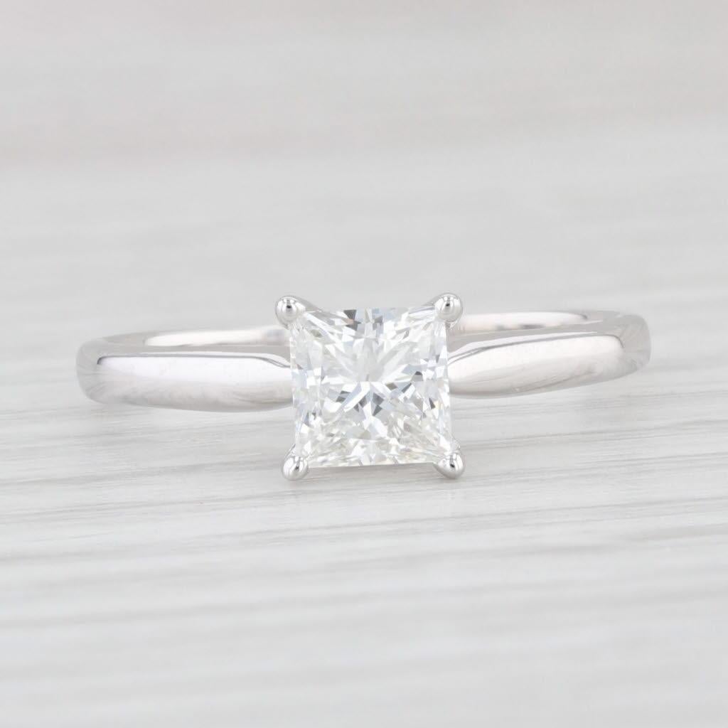 Square Cut 1.02ctw VS2 Diamond Square Solitaire Engagement Ring 14k White Gold GIA Sz 7 For Sale