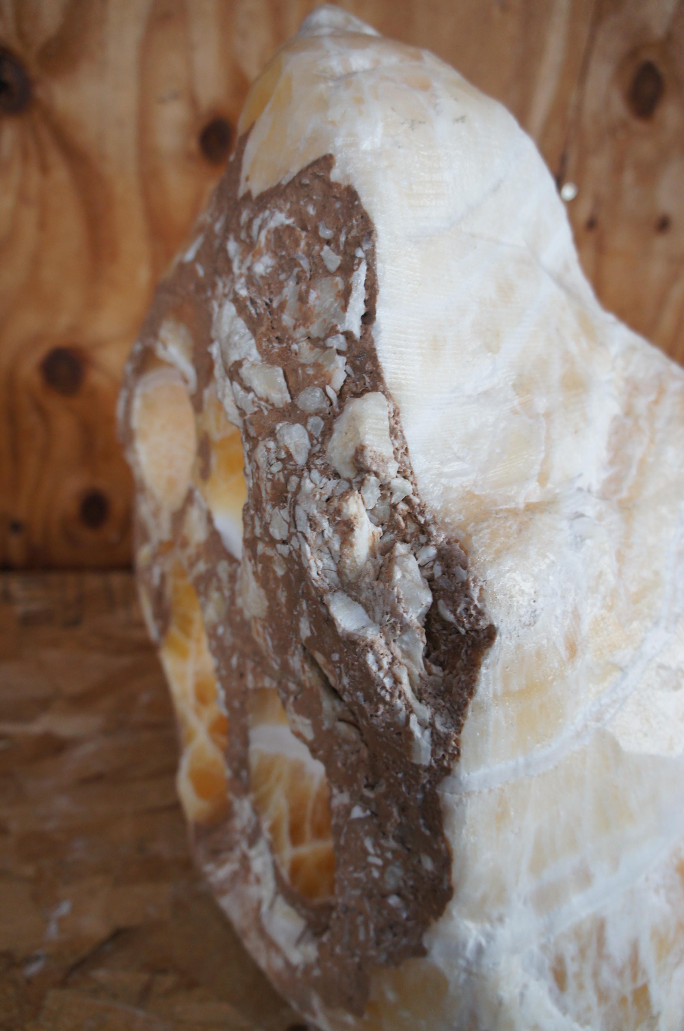 102lb Honeycomb Calcite Amber Onyx Rock Stone Crystal Formation Drilled Holes In Good Condition For Sale In Dayton, OH