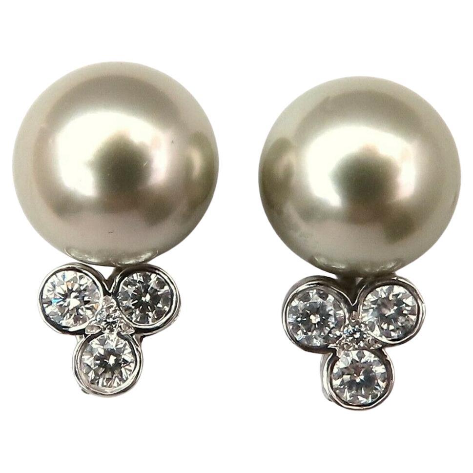 Pistachio Tahitian Pearls .60ct Diamonds Stud Earrings 14kt Gold For Sale