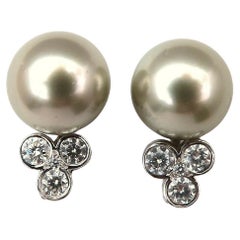 Pistachio Tahitian Pearls .60ct Diamonds Stud Earrings 14kt Gold