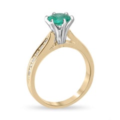 1.02tcw 14K Round Colombian Emerald & Diamond Ring - Vivid Green Two-Toned Gold