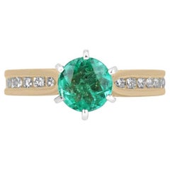 1.02tcw 14K Round Colombian Emerald & Diamond Ring - Vivid Green Two-Toned Gold