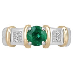 1.02tcw 18K Emeraude ronde et diamant Princesse - Or bicolore vert riche