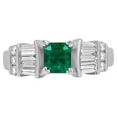 1.02tcw AAA Fine Quality Rich Green Colombian Emerald & Diamond Engagement Plat