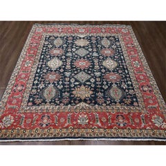 10'2"x10'2" Black Hand Knotted Karajeh Design Soft Wool Pile Square Oriental Rug