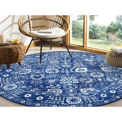 10'2"x10'2" Denim Blue, Tabriz, Wool and Silk Hand Knotted Round Rug