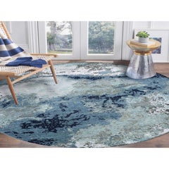10'2"x10'2" Gray Hand Knotted Persian Knot Abstract Design Pure Wool Round Rug