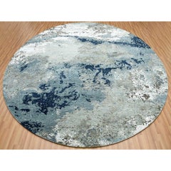 10'2"x10'2" Gray Hand Knotted Persian Knot Abstract Design Pure Wool Round Rug