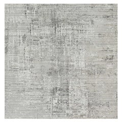 10
2 "x10
2" Grauer, handgesponnener, moderner, handgeknüpfter, ungefärbter, quadratischer Teppich aus natürlicher Wolle