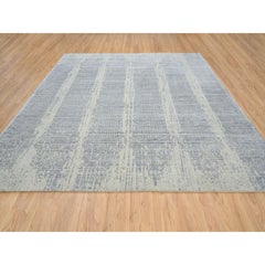 10'2"x10'2" Gray, Jacquard Hand Loomed, Wool And Plant Based Silk, Square Rug