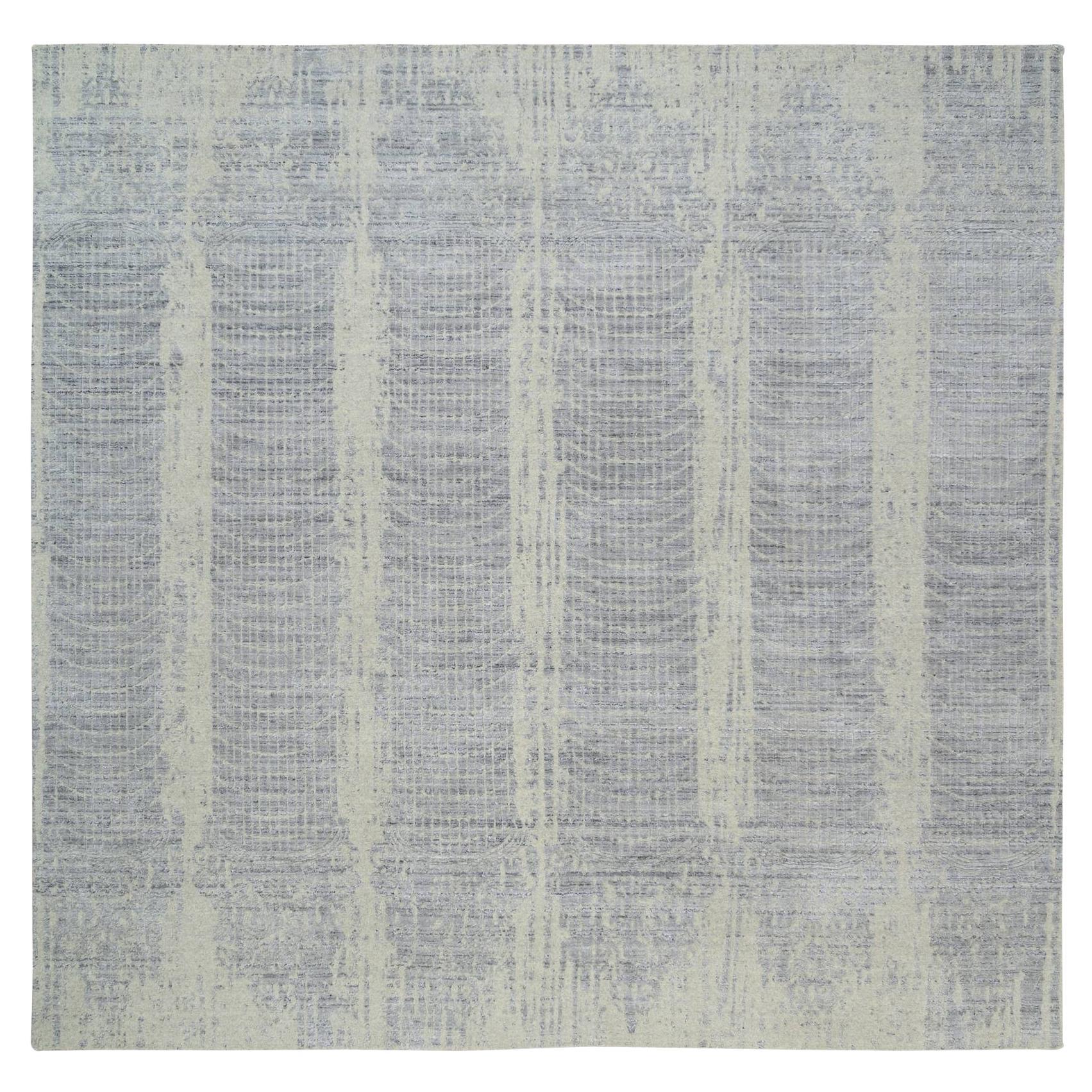 Tappeto quadrato 10'2 "x10'2" grigio, tessuto jacquard lavorato a mano, lana e seta vegetale