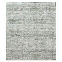 10'2 "x10'2" Alfombra cuadrada de lana anudada a mano con diseño de hierba verde y blanca oxidada