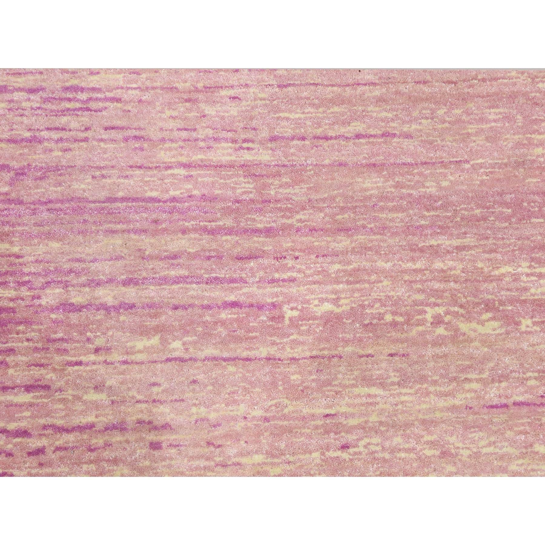 Laine Tapis rose en laine pure noué à la main, motif ombré horizontal 10'2