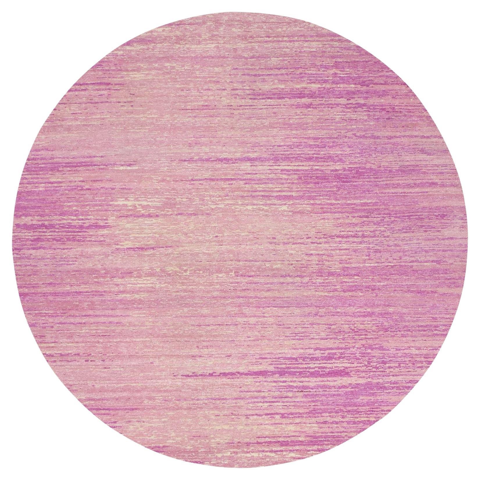 10'2"x10'2" Hand Knotted Horizontal Ombre Design Pink Pure Wool Rug