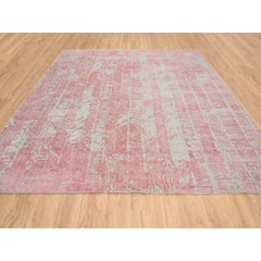 10'2"x10'2" Rose Pink, Wool and Art Silk Jacquard Hand Loomed, Square Rug