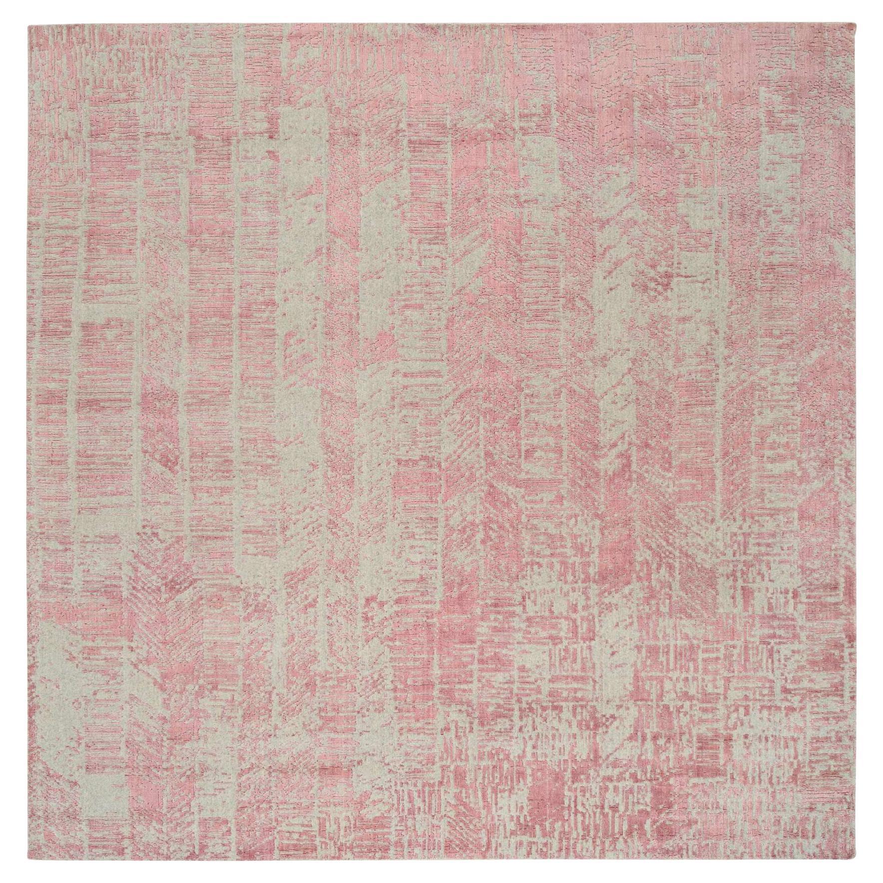 10
2 "x10
2" Rose Pink, Wolle und Kunstseide Jacquard Handgeknüpft, Quadratischer Teppich