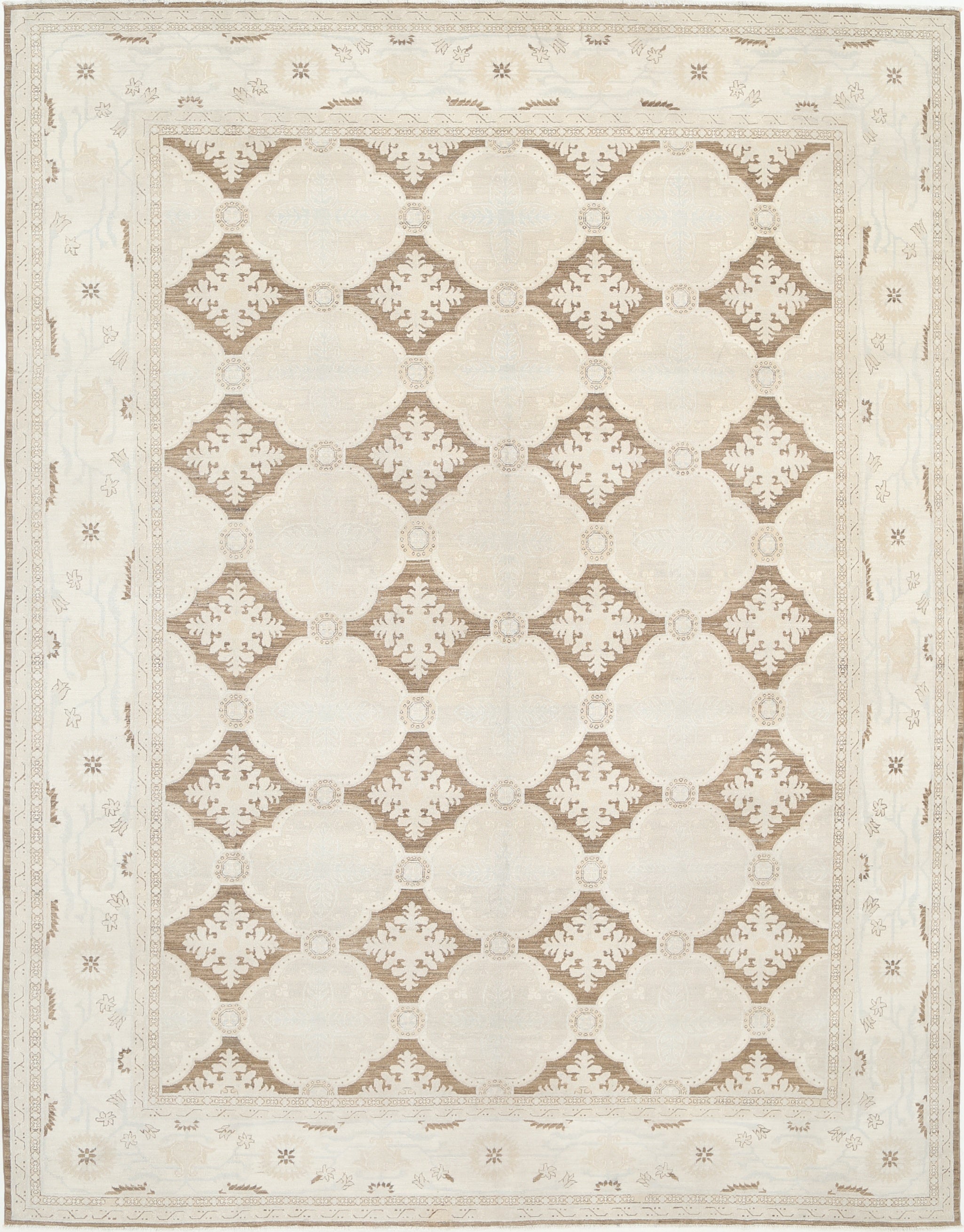 10.2x13 ft Beige Handmade Area Rug for Living Room. 100% Wool Traditional Carpet