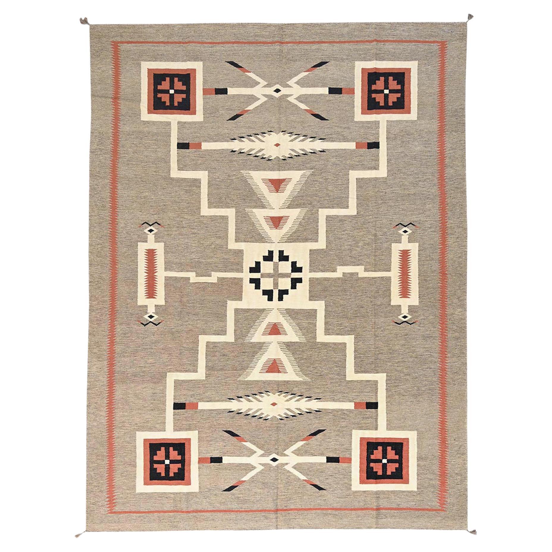 10
2"x13
10" Beaver Brown American Indian Southwest Geometric Design Wool Rug