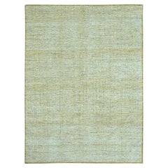 10'2"x13'10" Yellow Oxidized and Distressed Grass Design Hand Knotted Wool Rug