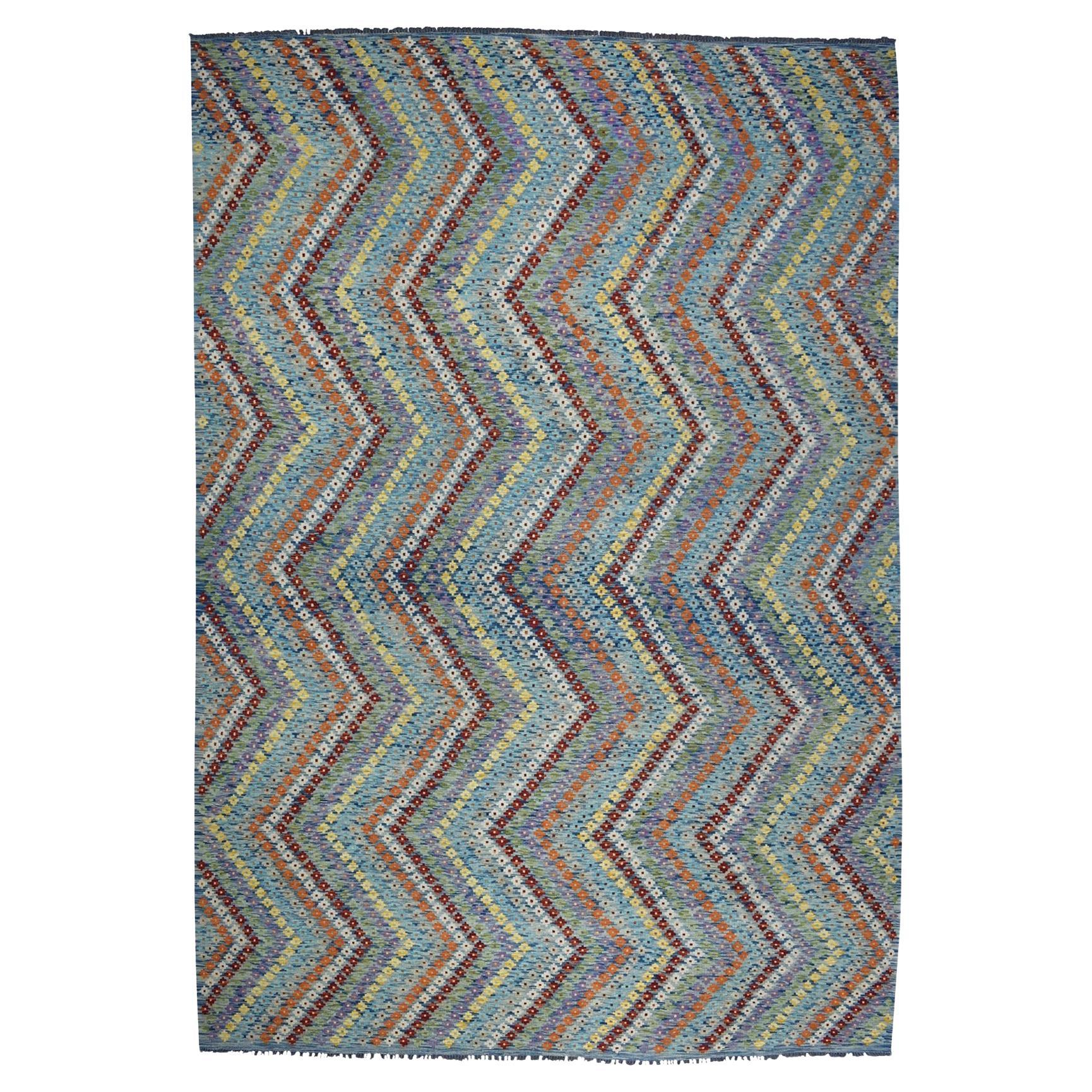 10
2 "x13
4" Bunter Afghanischer Kilim Reine Wolle Handgewebter Orientteppich