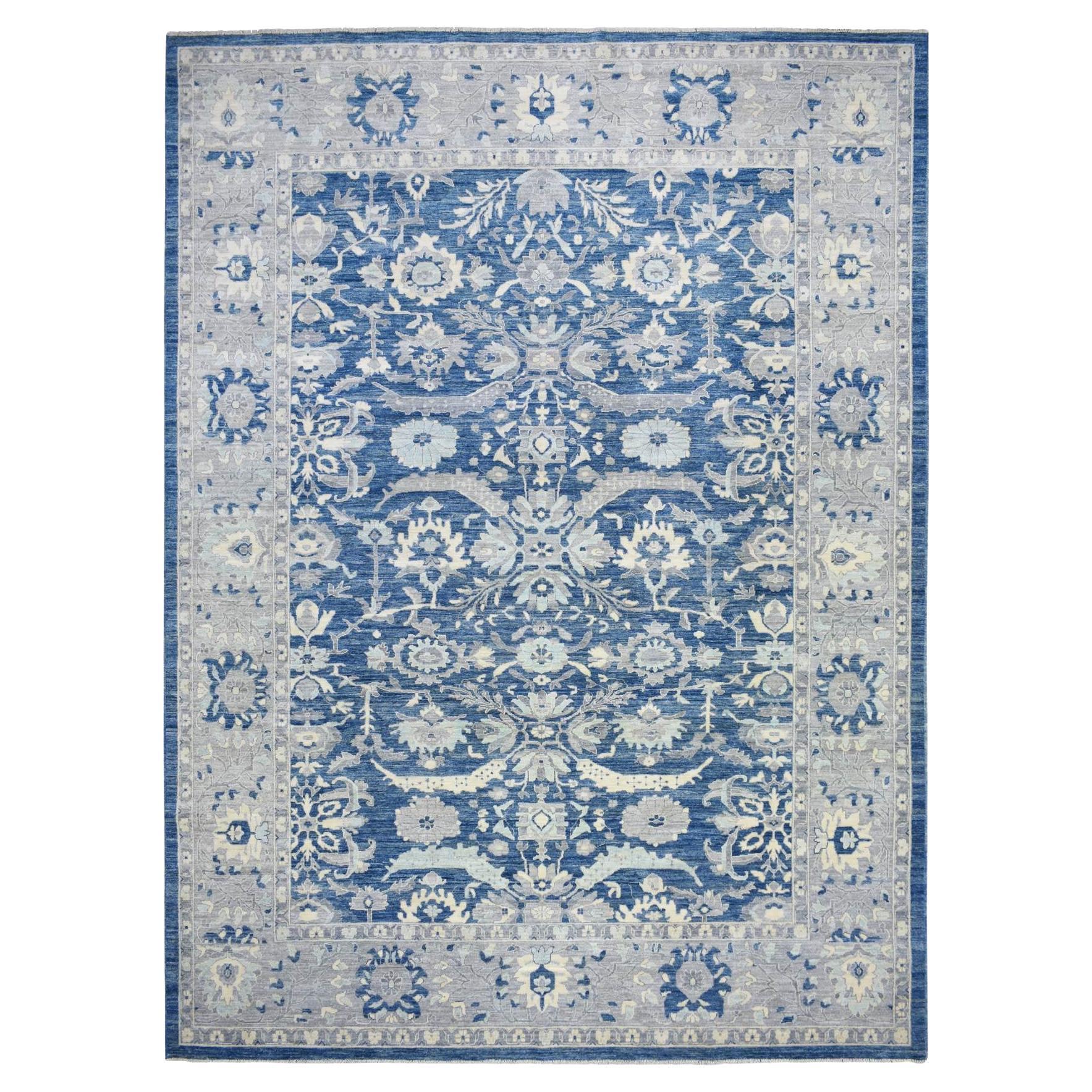 10'2"x13'6" Denim Blue, Afghan Wool Hand Knotted, Fine Peshawar Oriental Rug