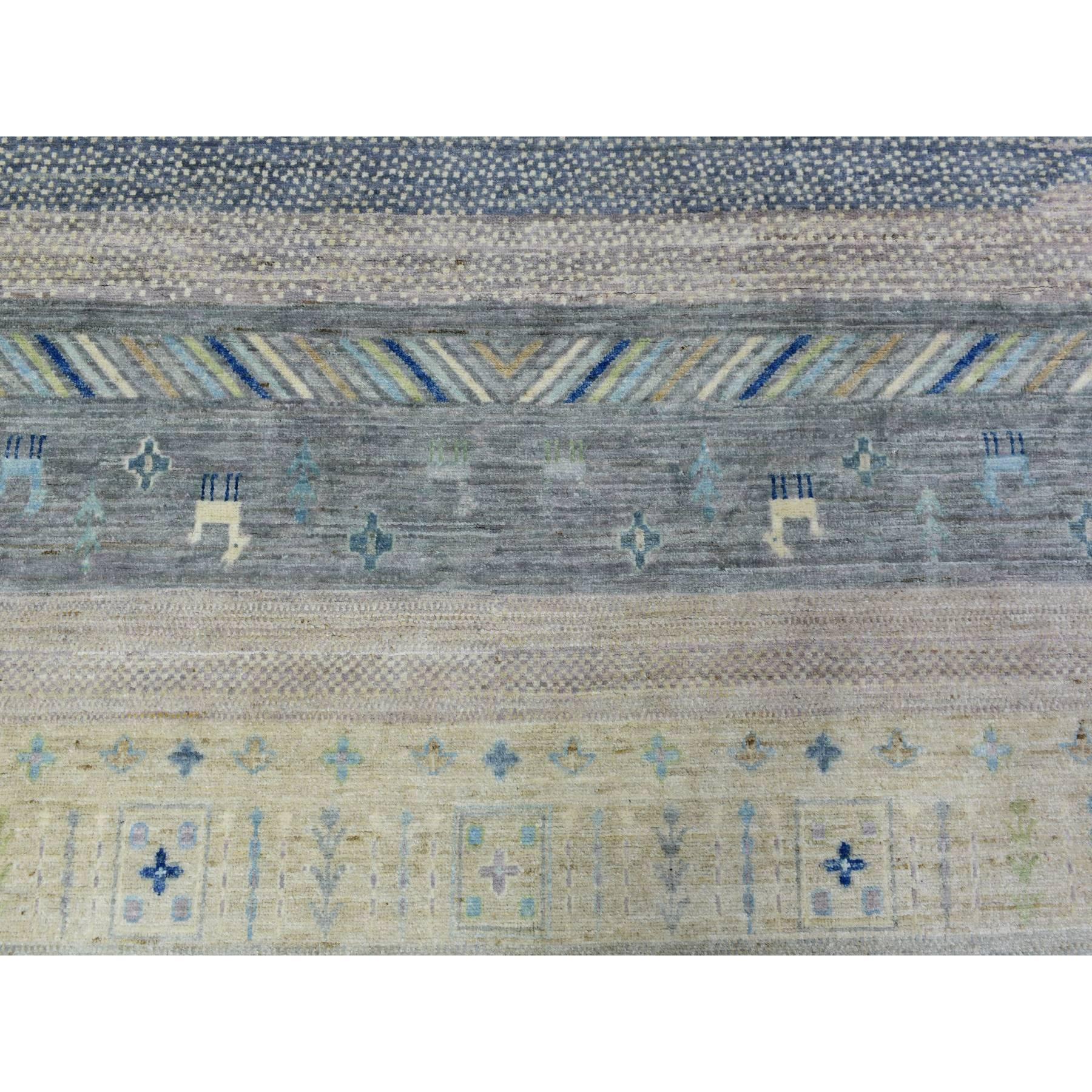 Tapis oriental noué à la main bleu afghan Kashkuli Gabbeh Design 10'2