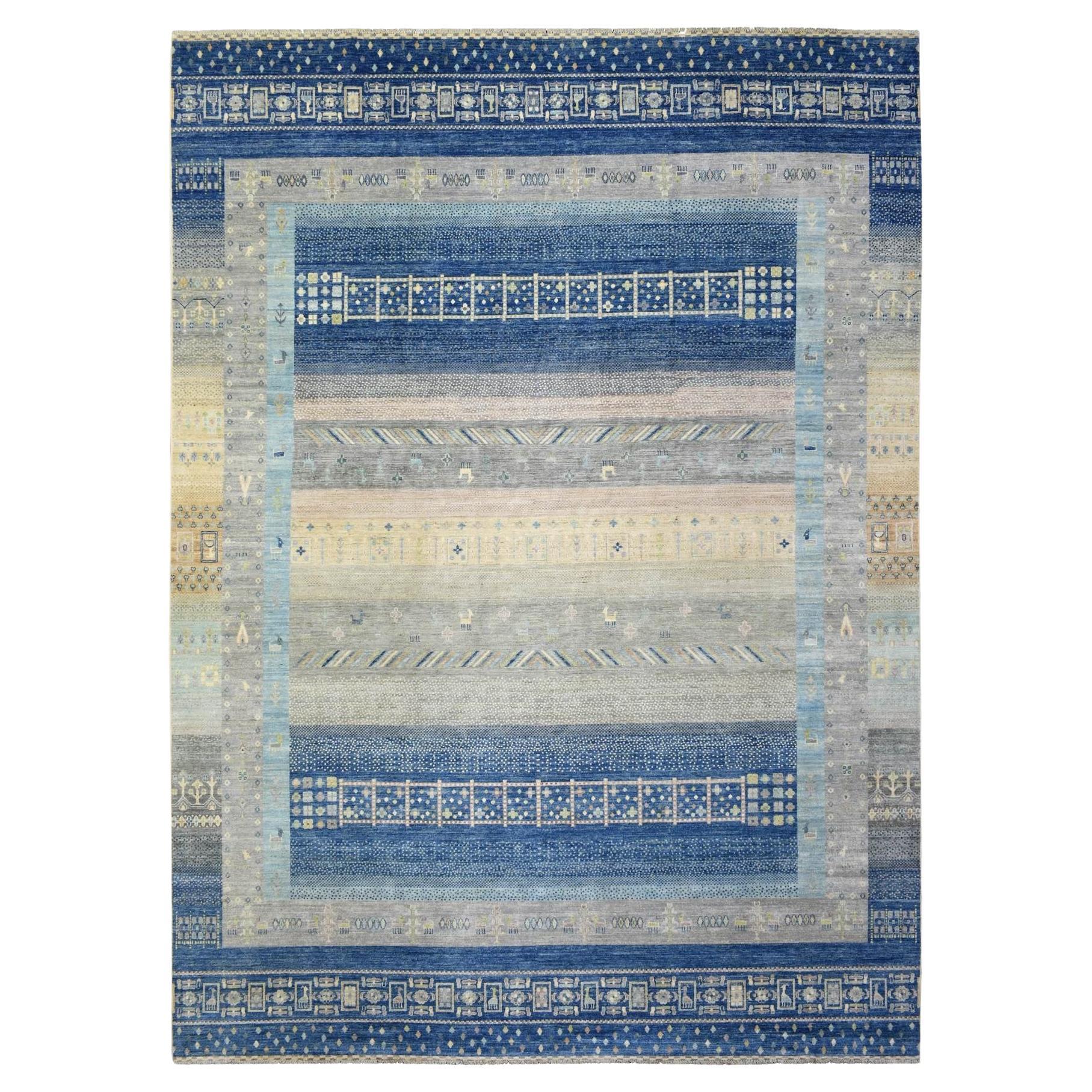 10'2"x13'7" Blue Afghan Kashkuli Gabbeh Design Wool Hand Knotted Oriental Rug