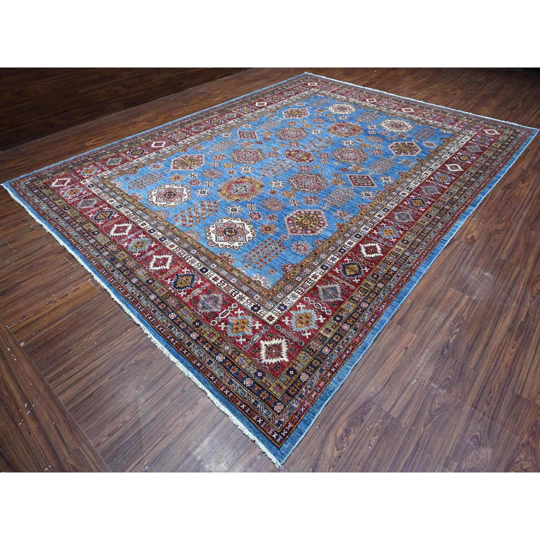Afghano Tappeto quadrato in lana organica Super Kazak afgano annodato a mano Dodger Blue 10'2 
