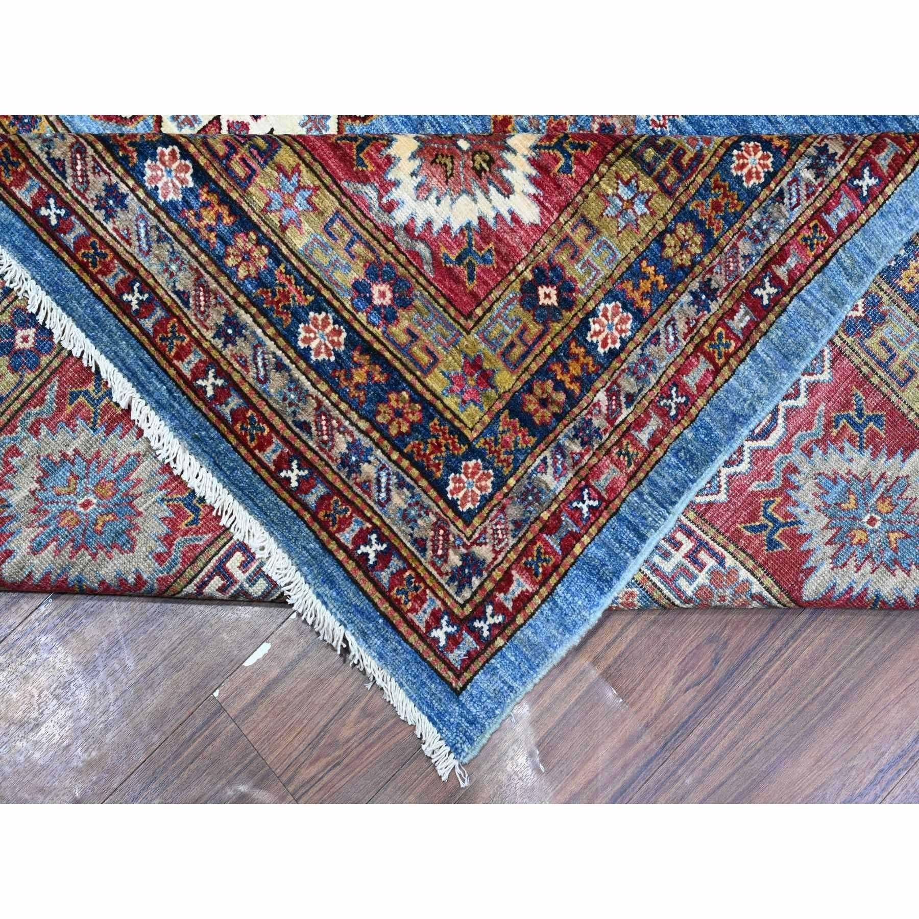 XXI secolo e contemporaneo Tappeto quadrato in lana organica Super Kazak afgano annodato a mano Dodger Blue 10'2 
