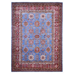 10'2 "x13'8" Dodger Azul Alfombra cuadrada afgana de lana orgánica Super Kazak anudada a mano