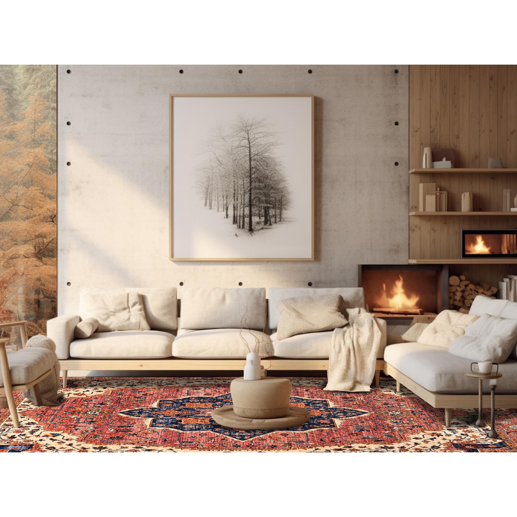 Coral Red, Serapi Heriz avec un grand médaillon, Aryana Collection, Vegetable Dyes, Soft Pile, High Mountain Wool, Hand Knotted, Densely Woven, Oriental Rug
Matières premières : Laine
Latex : Pas de poils 
hauteur : 0,25 pouces
Style :