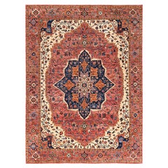 10'2 "x13'8" Tapis en laine nouée à la main Serapi Heriz rouge avec grands médaillons