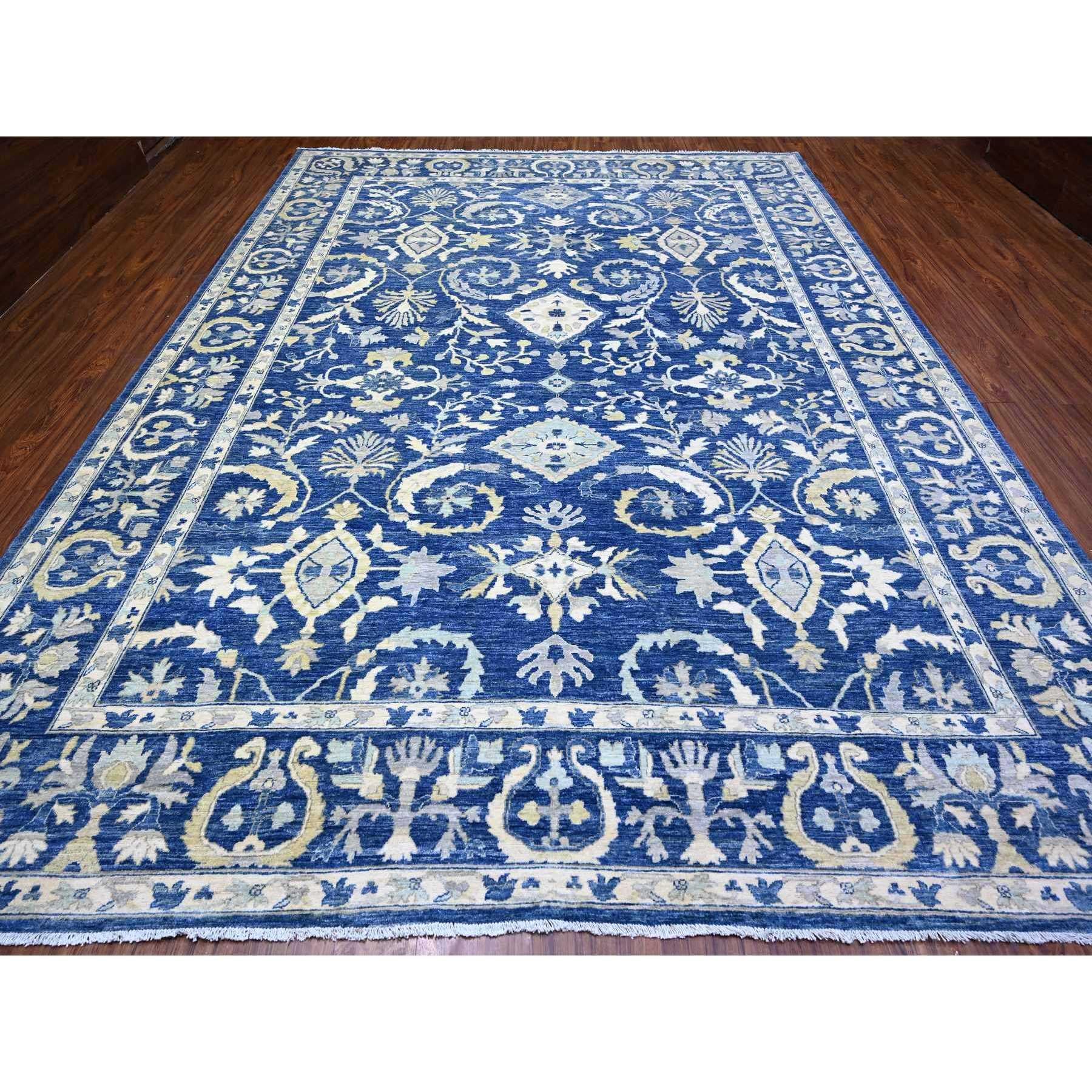 Yale Blue, Fine Peshawar with Heriz All Over Design, Hand Knotted, Vegetable Dyes, Natural Wool, Dense Weave, Oriental Rug
Primary materials: Wool
Latex: No Pile 
height: 0.25 Inches
Style: Transitional
Primary color: Blue
Secondary colors: White,