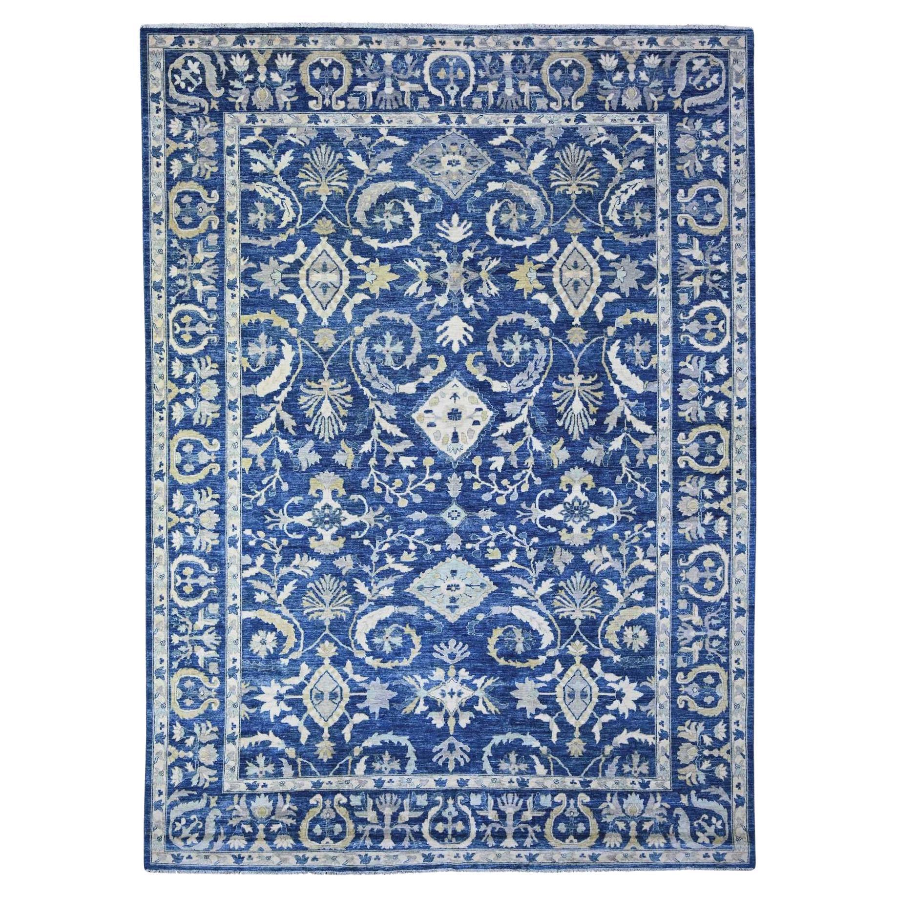 10'2"x13'8" Yale Blue, Fine Peshawar Design, Hand Knotted, Natural Wool Rug For Sale