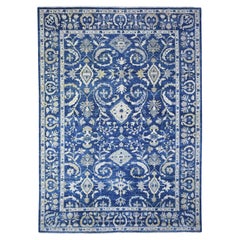 10'2 "x13'8" Yale Blue, Fine Peshawar Design, Annodato a mano, Tappeto in lana naturale