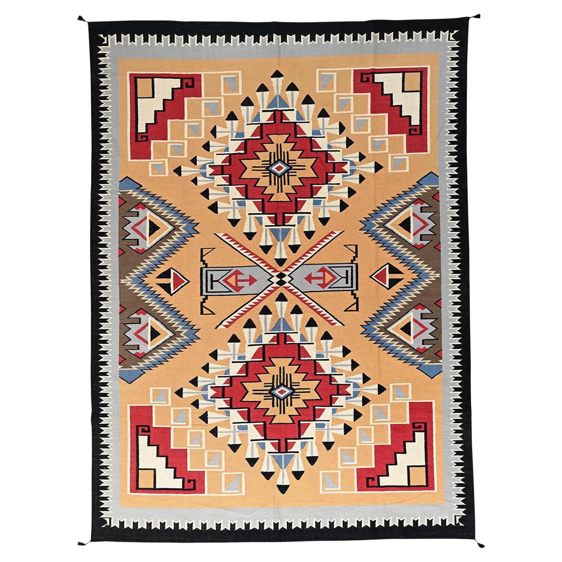 10
2"x13
9" Brown 100% Wool Hand Woven American Indian Southwest Design Rug