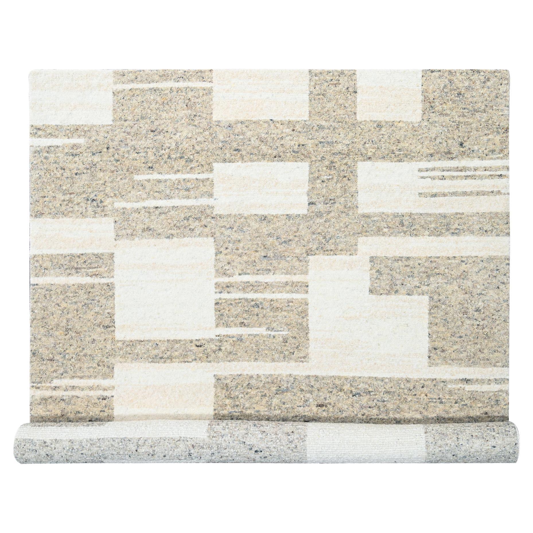 10'2"x13'9" Earth Tone Colors Natural Wool Thick Chunky Texture Hand Knotted Rug