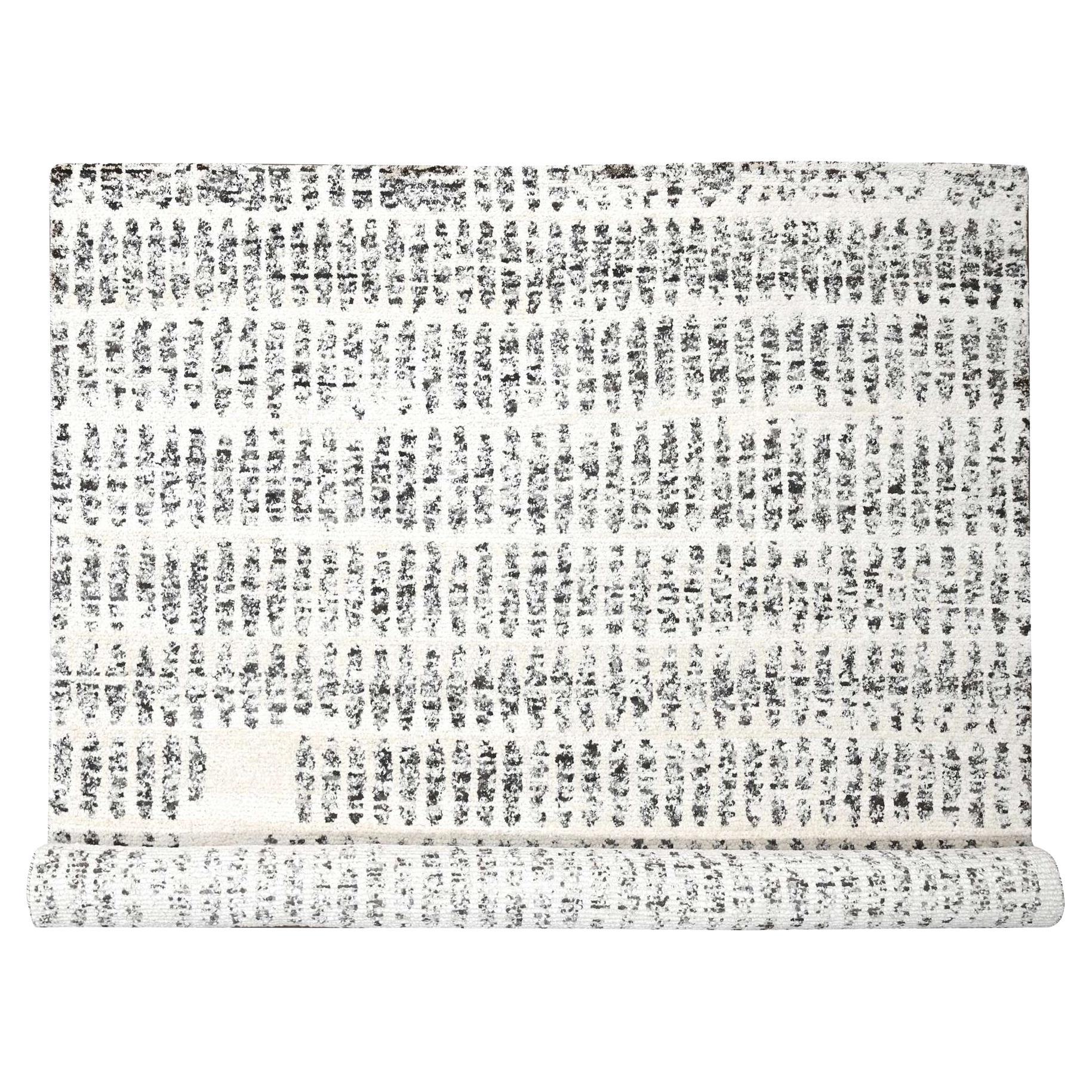 10
2 "x13
9" Lebendiges Weiß Modernes Design Handgeknüpfter Orientteppich aus organischer Wolle im Angebot