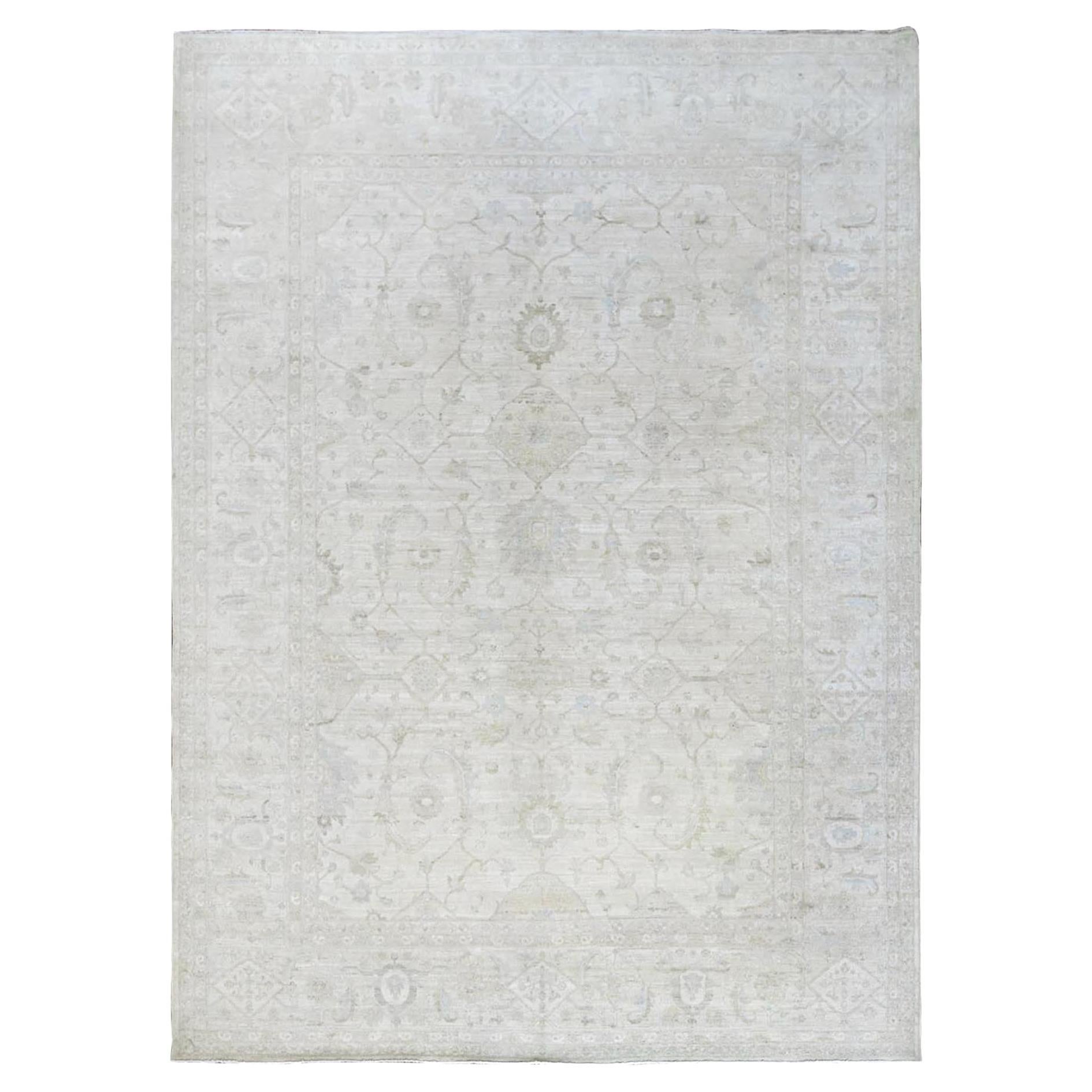 10'2"x13'9" White Wash Peshawar Vines Design Hand Knotted Pure Wool Oriental Rug