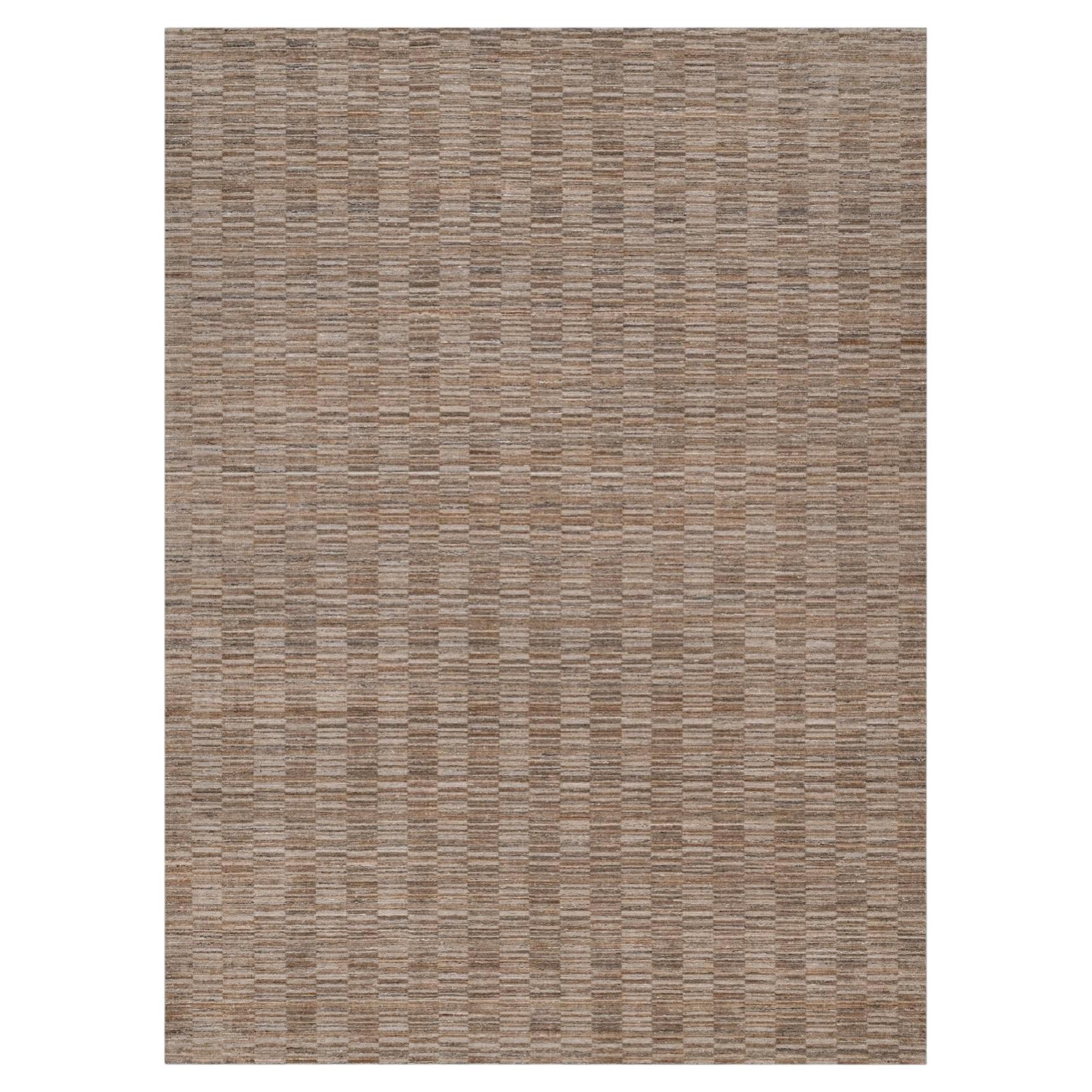 10'2"x14' Beaver Brown Hand Loomed Modern Grid Pattern Pure Wool XL Oriental Rug