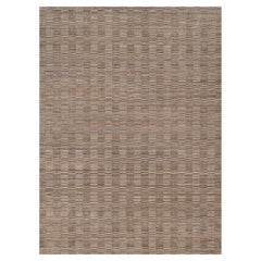 10'2"x14' Beaver Brown Hand Loomed Modern Grid Pattern Pure Wool XL Oriental Rug